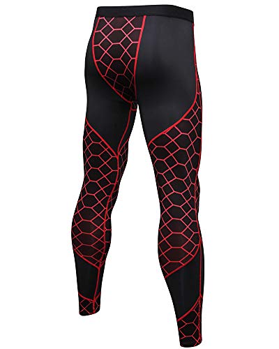 Shengwan Pantalones de Compresión Hombre Impresión de Malla Secado Rápido Leggings Largos para Running Yoga Fitness Rojo M