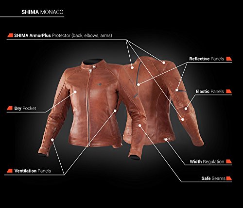 SHIMA Monaco Chaqueta para Moto, Mujer, Piel, Protector de Espalda, Vintage, Retro, Verano, con Protecciones, Marrón, L
