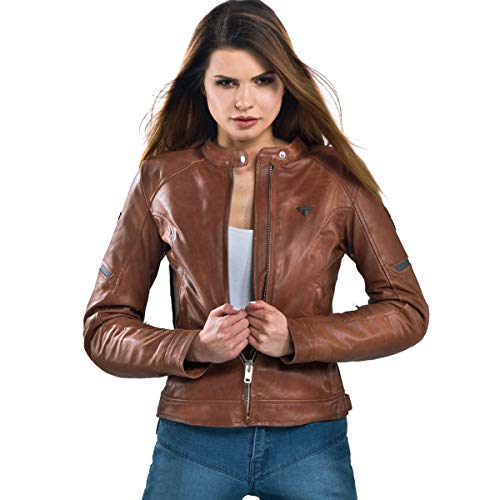 SHIMA Monaco Chaqueta para Moto, Mujer, Piel, Protector de Espalda, Vintage, Retro, Verano, con Protecciones, Marrón, L