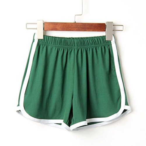 SHOBDW Las Mujeres de Moda señora de la Cintura elástica Verano sólido hasta la Rodilla cómodos Pantalones Cortos Deportivos Pantalones Casuales de Playa (S, Verde)