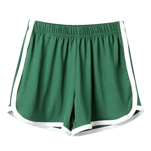 SHOBDW Las Mujeres de Moda señora de la Cintura elástica Verano sólido hasta la Rodilla cómodos Pantalones Cortos Deportivos Pantalones Casuales de Playa (S, Verde)