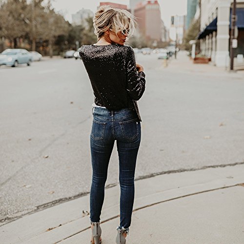 SHOBDW Liquidación de liquidación de Venta Liquidación Mujeres Tops de Manga Larga Chaqueta de Cuello Vuelto con Lentejuelas sólido Cárdigan Irregular de Invierno Abrigos de Invierno(Negro,S)