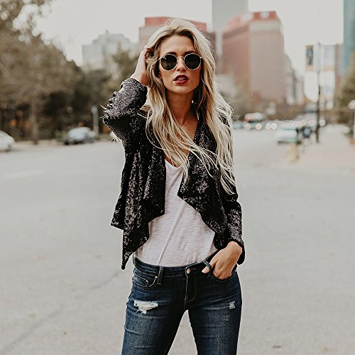 SHOBDW Liquidación de liquidación de Venta Liquidación Mujeres Tops de Manga Larga Chaqueta de Cuello Vuelto con Lentejuelas sólido Cárdigan Irregular de Invierno Abrigos de Invierno(Negro,S)