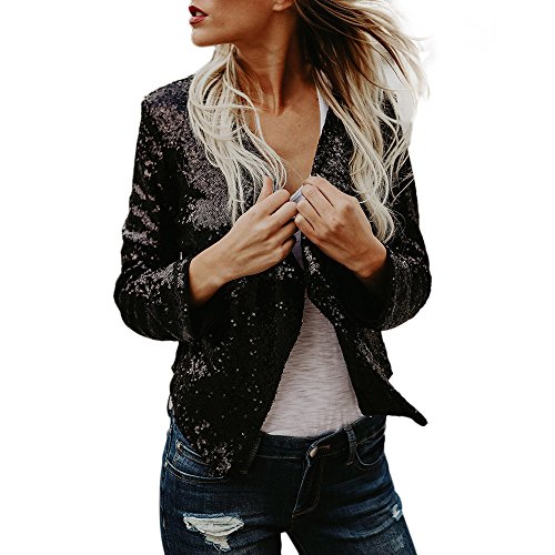 SHOBDW Liquidación de liquidación de Venta Liquidación Mujeres Tops de Manga Larga Chaqueta de Cuello Vuelto con Lentejuelas sólido Cárdigan Irregular de Invierno Abrigos de Invierno(Negro,S)
