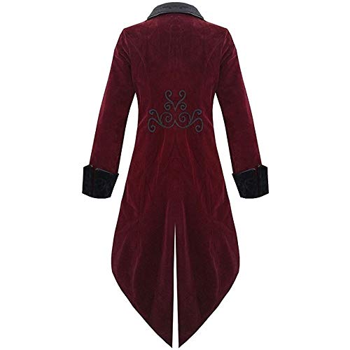 SHOBDW Moda para Hombre Tallas Grandes de Manga Larga Esmoquin Goth Steampunk Uniforme del Partido del Partido Chaquetas Cardigans Outwear Invierno Abrigos Largos(Rojo,XXX-Large)
