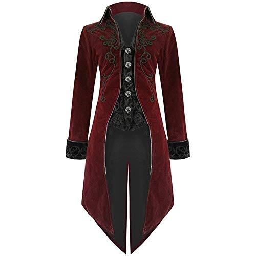 SHOBDW Moda para Hombre Tallas Grandes de Manga Larga Esmoquin Goth Steampunk Uniforme del Partido del Partido Chaquetas Cardigans Outwear Invierno Abrigos Largos(Rojo,XXX-Large)