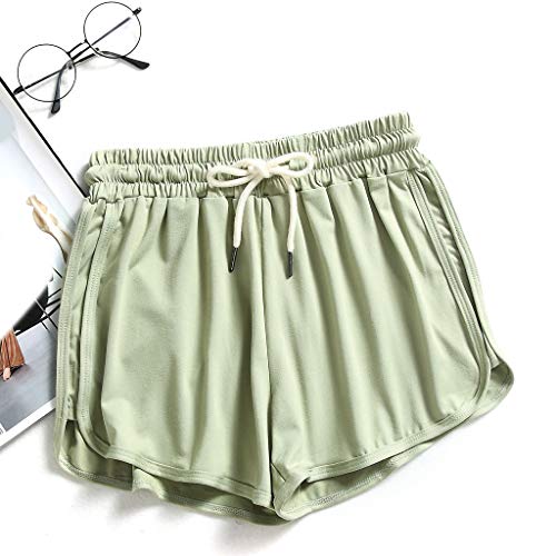 SHOBDW Moda para Mujer a Rayas Cintura Media Longitud de la Rodilla Suelta Pantalones Cortos con cordón Cintura Ringer Pantalones Casuales Pantalones Cortos (L, Verde)