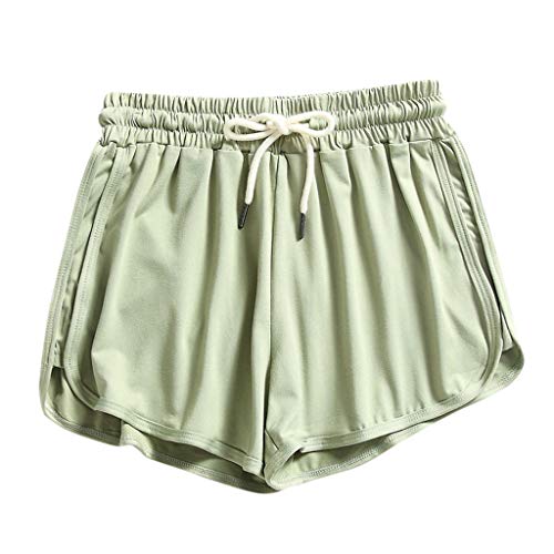 SHOBDW Moda para Mujer a Rayas Cintura Media Longitud de la Rodilla Suelta Pantalones Cortos con cordón Cintura Ringer Pantalones Casuales Pantalones Cortos (L, Verde)
