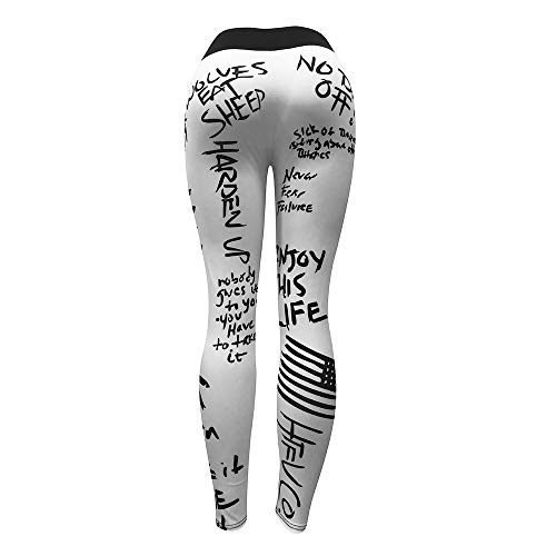 SHOBDW Mujeres Pantalones de Yoga Flaco Carta de Moda Imprimir Leggings de Entrenamiento Fitness Mallas Deportivas Gimnasio Deportivo Correr Cintura Alta Pantalones Deportivos(Blanco,XL)