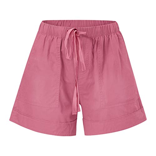 SHOBDW Pantalones Cortos elásticos de la Playa de la impresión de la Raya de Las Mujeres del Verano de la Cintura Alta Pantalones Cortos Flojos de la Playa del Dril de algodón (XL, Gris-3)
