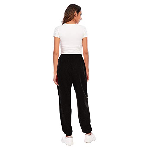 SHOBDW Pantalones de Mujers Tallas Grandes, Anchos con lanura Abocinado Anchos Pierna Cintura elástica de Cintura Alta Pantalones de Mujer (M, Negro)