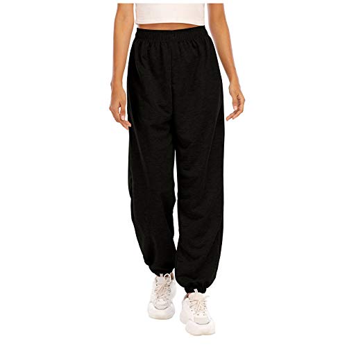 SHOBDW Pantalones de Mujers Tallas Grandes, Anchos con lanura Abocinado Anchos Pierna Cintura elástica de Cintura Alta Pantalones de Mujer (M, Negro)