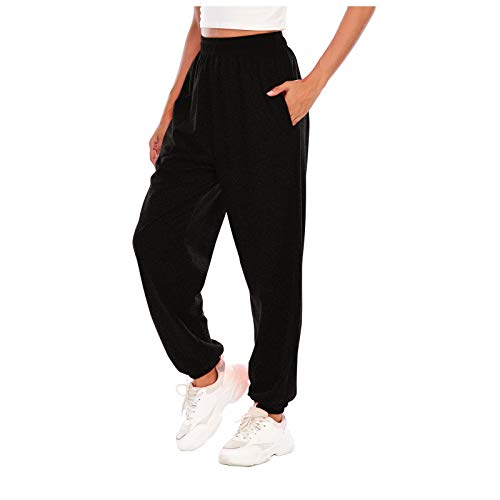 SHOBDW Pantalones de Mujers Tallas Grandes, Anchos con lanura Abocinado Anchos Pierna Cintura elástica de Cintura Alta Pantalones de Mujer (M, Negro)