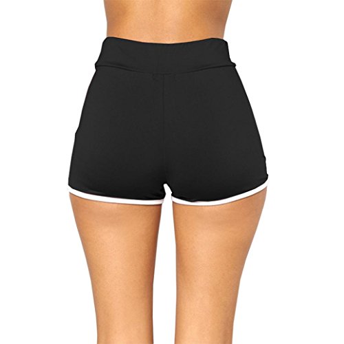 SHOBDW Pantalones de Verano de Moda Mujeres Mediados de Cintura Cortocircuitos Deportivos Gym Workout Cintura Yoga Casual Corriendo Pantalones Cortos (S, Negro)