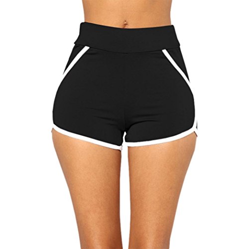 SHOBDW Pantalones de Verano de Moda Mujeres Mediados de Cintura Cortocircuitos Deportivos Gym Workout Cintura Yoga Casual Corriendo Pantalones Cortos (S, Negro)