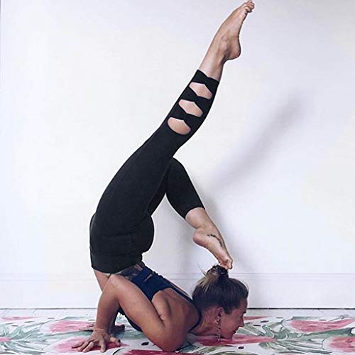 SHOBDW Pantalones Mujer Moda Ahueca hacia Fuera SóLido Sexy Stretch Cintura Alta Leggings Gimnasio Entrenamiento Deportes Gimnasio Mallas para Correr Capri Yoga Athletic Pantalones