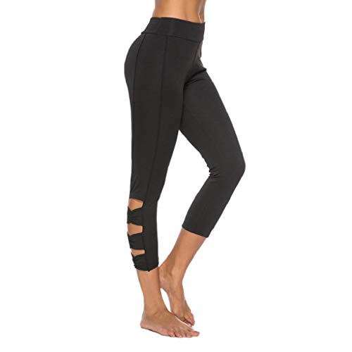 SHOBDW Pantalones Mujer Moda Ahueca hacia Fuera SóLido Sexy Stretch Cintura Alta Leggings Gimnasio Entrenamiento Deportes Gimnasio Mallas para Correr Capri Yoga Athletic Pantalones