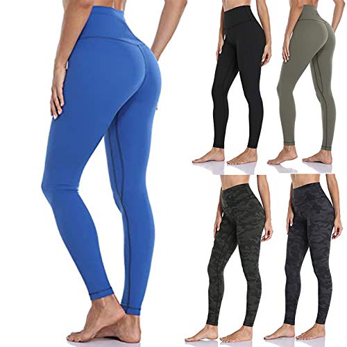 SHOBDW Pantalones Mujer Sólido Push Up Leggings Medias Cintura Alta Estiramiento Entrenamiento Fitness Deportes Gimnasio Pantalones Deportivos De Yoga con Bolsillo Oculto