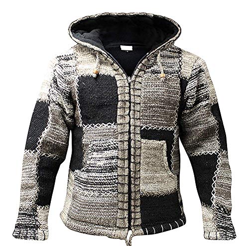 Shopoholic Moda Hombre Gris Lana Color Negro Con Capucha Fiesta Hippy Chaqueta - Multicolor, Multicolor, Grande