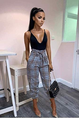 Size m - pantalón - Mujer - fantasía - Estampado - Cuadros - Casual - Elegante - Moda - Cintura Alta - Ancho - harén - pinocchietto - Color Azul Claro