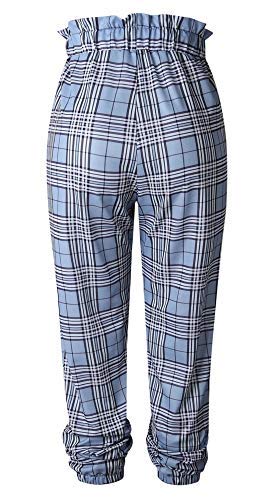 Size m - pantalón - Mujer - fantasía - Estampado - Cuadros - Casual - Elegante - Moda - Cintura Alta - Ancho - harén - pinocchietto - Color Azul Claro