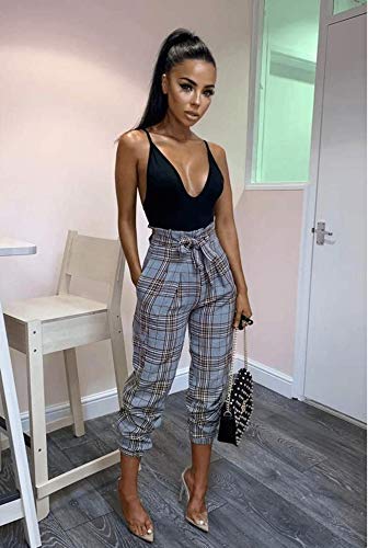 Size m - pantalón - Mujer - fantasía - Estampado - Cuadros - Casual - Elegante - Moda - Cintura Alta - Ancho - harén - pinocchietto - Color Azul Claro