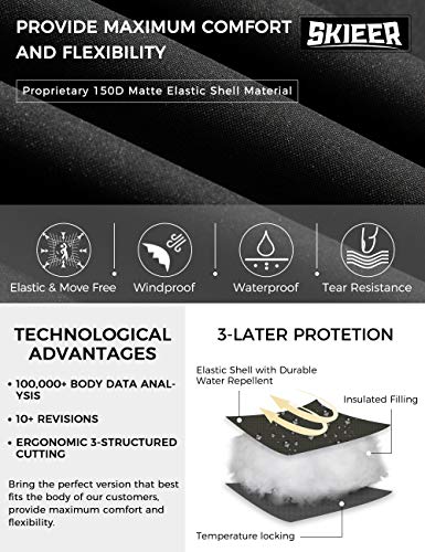 Skieer Chaqueta de Esquí Aislante Impermeable Cazadora Trabajo Viaje Acampar Chaqueta de Esquí Aislante Impermeable Parka Cálida con Capucha Ajustable Extraíble Hombre Negro Small