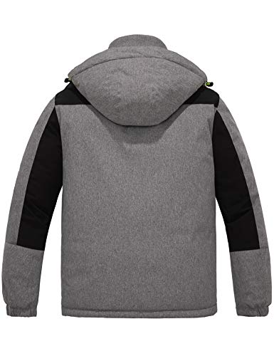 Skieer Chaqueta de Senderismo Deportiva Invierno Parka Cálida Forro Polar con Capucha Abrigo de Lana para Exteriores Chaqueta de Esquí Antiviento Impermeable Hombre Gris Small