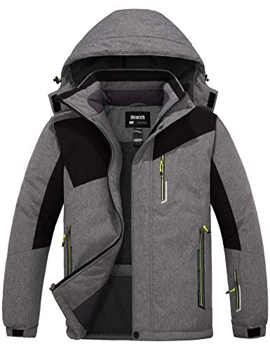 Skieer Chaqueta de Senderismo Deportiva Invierno Parka Cálida Forro Polar con Capucha Abrigo de Lana para Exteriores Chaqueta de Esquí Antiviento Impermeable Hombre Gris Small