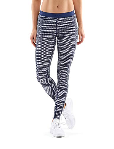 SKINS DNAmic Womens Long Tights Textured Square Mallas largas, Mujer, Cuadrado Texturizado Azul Marino/Blanco, FM