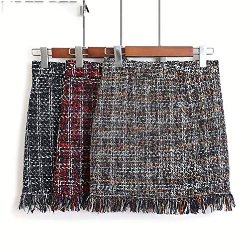 Skirts 2018 Mujeres Lana Mini Otoño Invierno Vintage Recta Escocesa Borla Patinador de Cintura Alta Femininas