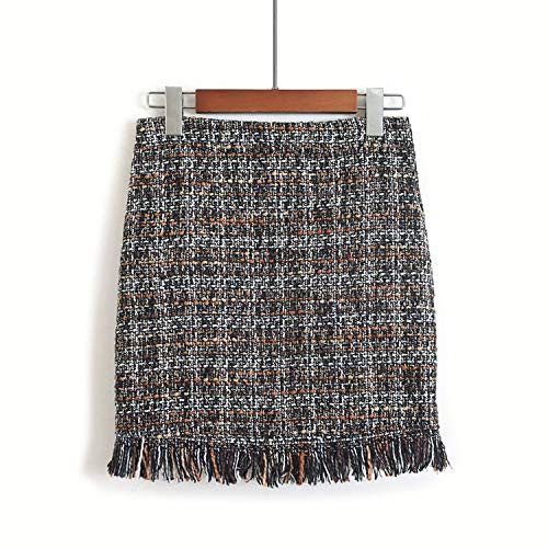 Skirts 2018 Mujeres Lana Mini Otoño Invierno Vintage Recta Escocesa Borla Patinador de Cintura Alta Femininas