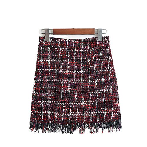 Skirts 2018 Mujeres Lana Mini Otoño Invierno Vintage Recta Escocesa Borla Patinador de Cintura Alta Femininas