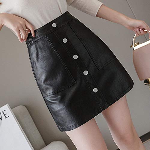 SKYROPNG Minifalda Mujer,Cuero De Cintura Alta Empalme Slim Pocket Faldas,Color Sólido Estiramiento Suave Transpirable Falda Negra para All-Match Inicio Casual Ropa Atlética,L