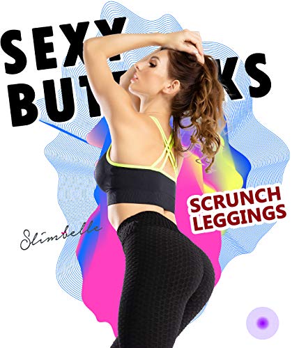 SLIMBELLE Mallas Push up Mujer Leggings Deportivos Alta Cintura Pantalones Anticeluliticos con Bosillos Panal arrugado para nalgas de leggins Sexy para Yoga Fitness Running Elástico y Transpirable