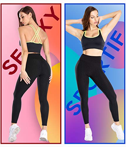 SLIMBELLE Mallas Push up Mujer Leggings Deportivos Alta Cintura Pantalones Anticeluliticos con Bosillos Panal arrugado para nalgas de leggins Sexy para Yoga Fitness Running Elástico y Transpirable