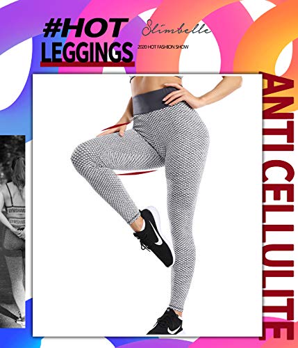 SLIMBELLE Mallas Push up Mujer Leggings Deportivos Alta Cintura Pantalones Anticeluliticos con Bosillos Panal Arrugado para Nalgas de Leggins Sexy para Yoga Fitness Running Elástico y Transpirable