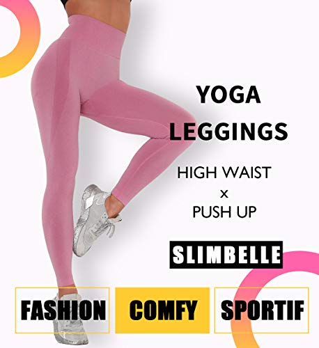 SLIMBELLE Mallas Push up Mujer Leggings Shorts Deportivos Pantalones Yoga Leggins de Cintura Alta Bolsillos Cortos Pantalón Deporte Verano para Fitness Correr Entrenamiento