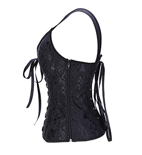 SLIMBELLE Mujer Gótico Vintage Corsé Ajustable con Correa Sexy Bustier Clásico Corset Top Disfraz Negro&Beige + Braguita