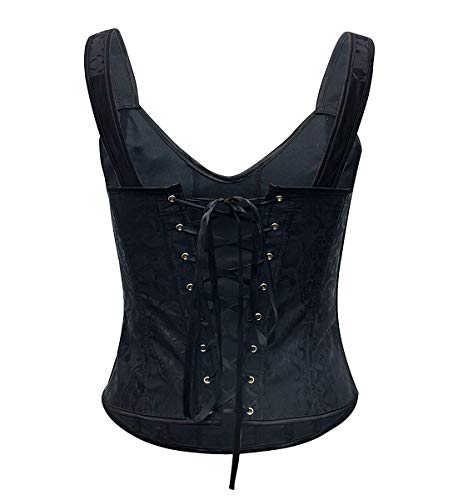 SLIMBELLE Mujer Gótico Vintage Corsé Ajustable con Correa Sexy Bustier Clásico Corset Top Disfraz Negro&Beige + Braguita