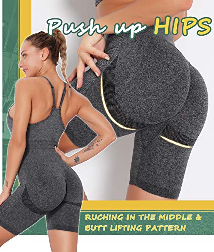 SLIMBELLE Pantalones Cortos Deporte Mujer Yoga Leggings Push up Short Mallas Running de Cintura alta Leggins Deportivos para Fitness Gimnasio Verano Casual Elásticos Cómodo y Transpirable