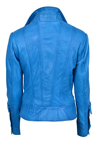 Smart Range Chaqueta de Piel para Mujer .Supermodel, Color Azul Celeste, Estilo Motero, Casual, Piel de Oveja. (18)