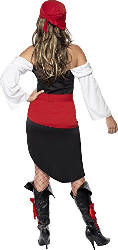 Smiffys-33356S Disfraz de moza Pirata descarada con Falda, Top, cinturón y pañoleta para la Cabeza, Color Negro, S-EU Tamaño 36-38 (33356S)