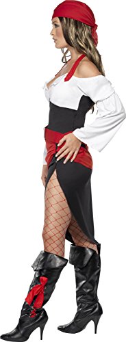 Smiffys-33356S Disfraz de moza Pirata descarada con Falda, Top, cinturón y pañoleta para la Cabeza, Color Negro, S-EU Tamaño 36-38 (33356S)