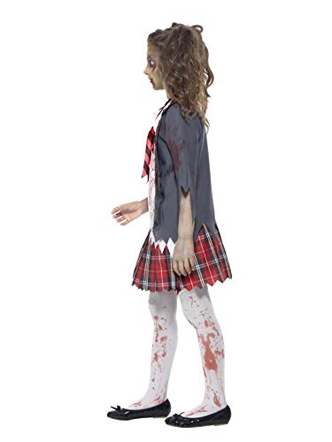 Smiffys-43025L Halloween Disfraz de Colegiala Zombi, con Falda de Cuadros Escoceses, Blazer, Falsa, Color Gris, L-Edad 10-12 años (Smiffy'S 43025L)