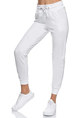 Smith & Solo Pantalones de deporte para mujer, de algodón, corte ajustado, para el tiempo libre, para entrenamiento, fitness, cintura alta, modernos Blanco XXL