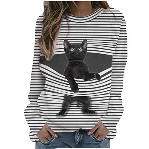 Snakell Sudadera con Estampado de Gatos Linda para Mujer Camiseta gráfica Tops de Manga Larga Blusa Pullover, Blusa de Mujer, Mujer Casual Camiseta de Manga Larga para Mujer