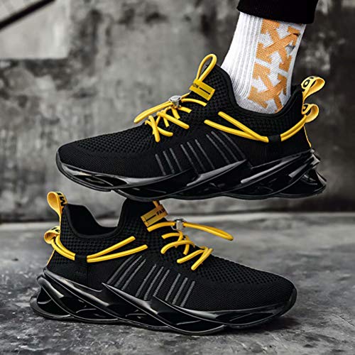 Sneakers Hombre Malla Tejida con Mosca Zapatos De Running Transpirables Casual Zapatos Gimnasio Zapatillas De Deporte Negro 46
