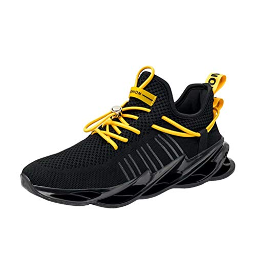 Sneakers Hombre Malla Tejida con Mosca Zapatos De Running Transpirables Casual Zapatos Gimnasio Zapatillas De Deporte Negro 46