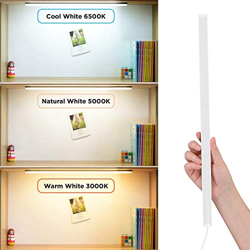SOAIY 40CM 900LM 7W Luz LED cocina bajo armario con 3 Colores, LED lámpara bajo Mueble, Regleta LED regulable con interruptor a mando, Cable de 2 metros con fuente de alimentación USB